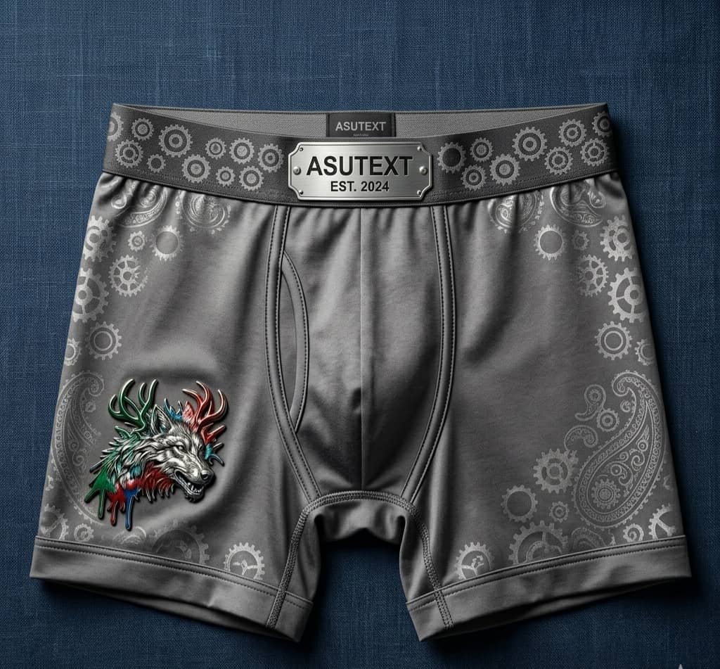 Grey boxer briefs with embroidered logo and metallic plate label