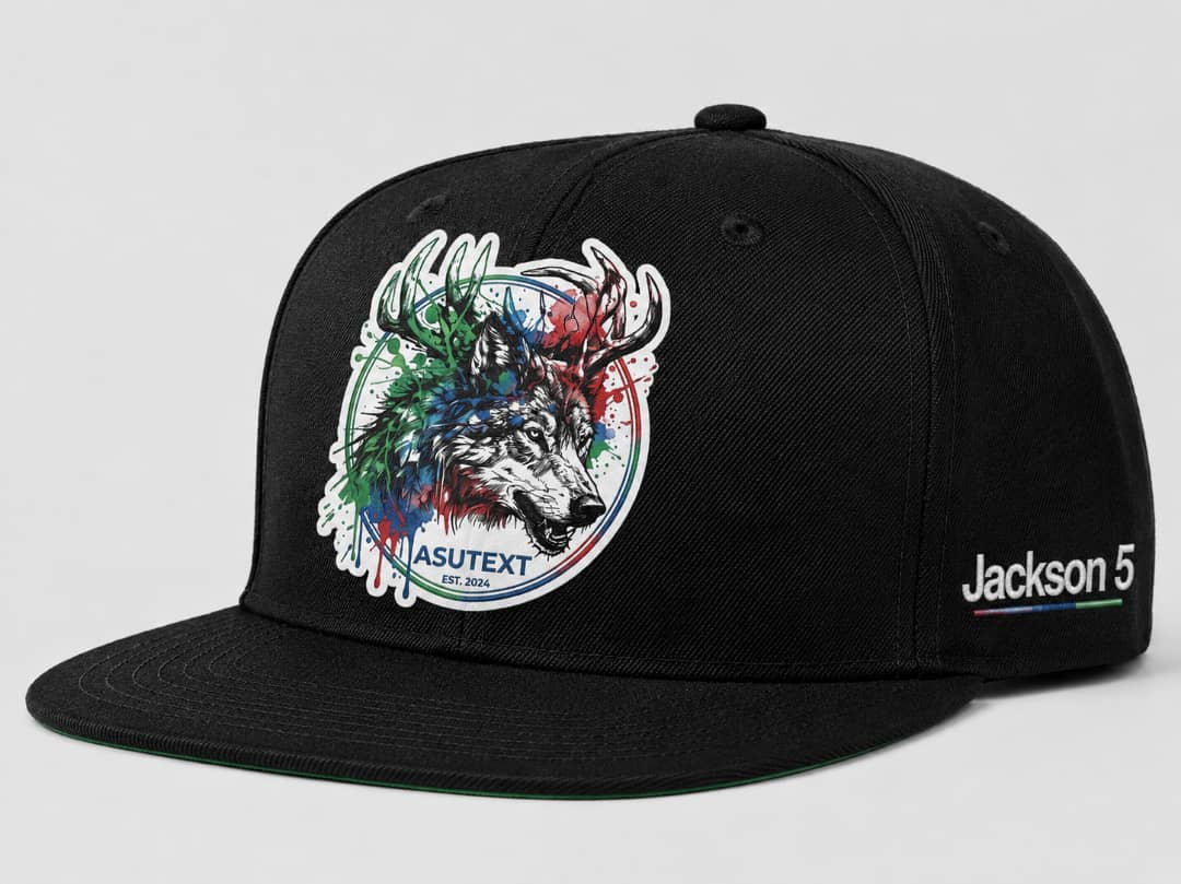 Side profile of a premium black snapback cap with embroidery details