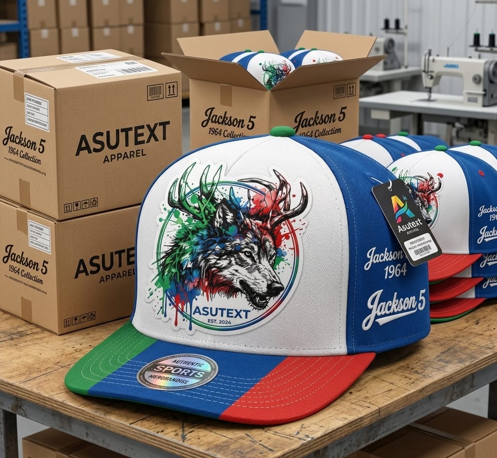 Signature Jackson 5 snapback cap in red/white with custom embroidery