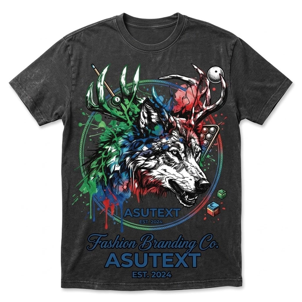 Custom black crewneck T-shirt with graphic print