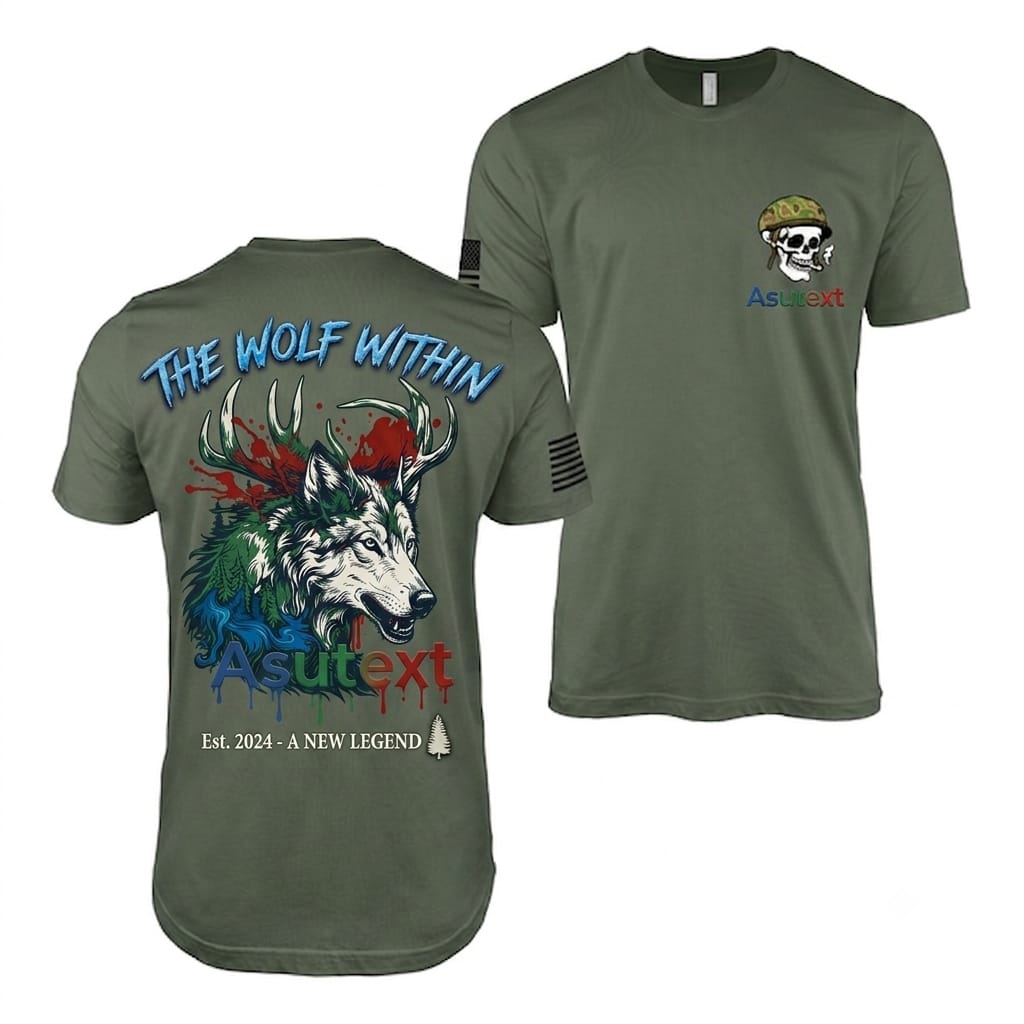 Custom green T-shirt showing back print detailing logo