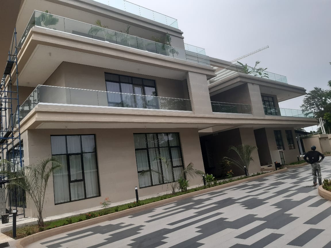 Cleaned modern residential building estate walkway and yard